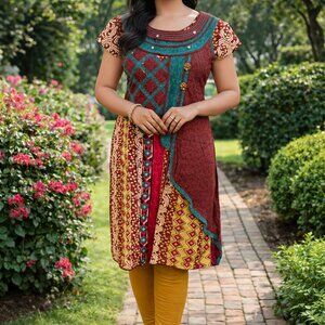 Beautiful Ethnic Patchwork Kurti / Tunic Top – Short Sleeves